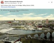 1910 Minneapolis, MN Saint Anthony Falls, Stone Arch Bridge postcard FB