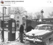1950 ca. STUDEBAKER at gas staion in winter FB