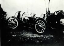 1911 11 20 Savannah, GA Races Practice CASE Racer wreck MIS-identified as Joe Jagersberger, REALLY Jay McNay’s wrecked car (note “Jay” on seat) GC photo
