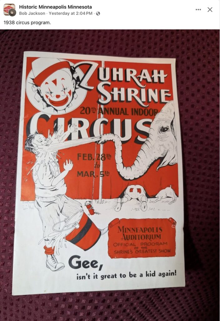 1938 Minneapolis, MN ZUHRAH SHRINE CIRCUS program FB