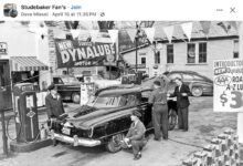 1951 ca. STUDEBAKER Starlight Coupe at gas station B & W FB