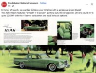 1961 STUDEBAKER Hawk ad FB