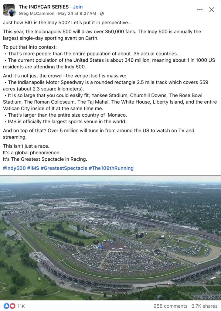 2024 ca. Indianapolis, IN Indy 500 aerial view FB