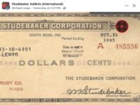 1945 10 31 STUDEBAKER Corporation 2¢ check FB