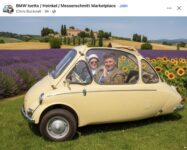 1960s ca. BMW Isetta 3-Wheeler sunflowers FB
