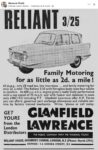 1963 ca. RELIANT 3:25 3-Wheeler ad FB