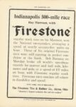 1911 5 31 Firestone Indianapolis 500 = mile race ad THE HORSELESS AGE 8.5″×12″ page 954L